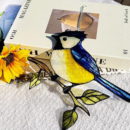 Birds on a Branch Stained Glass, Robin Bird Suncatchers Windows, Bird Suncatcher for Patio/Mom/Window (Blue)