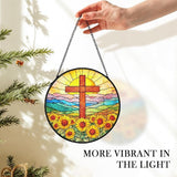 Christian Sunflower Suncatcher Stained Glass Cross Window Hanging Wall Decor, Christmas Religious Gifts for Women, Religious Wildflower Garden Lawn Sun Catchers for Window Hanging,7.9x7.9In