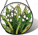 DASTOLL Stained Glass Window Hanging, Lily of the Valley Flower Sun Catchers Colorful Glass Panel Green Plants Suncatcher Decor for Birthday for Women,Men,Wife, Lovers, and Mom 11.8 in