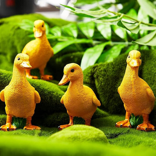 Lenwen 4 Pcs Resin Duck Figures Ducks Statue Duckling Outdoor Garden Statues for Patio Lawn Outdoor Yard Pond Decorations 3.9 x 3.1 x 2.8 Inch, 2 Styles