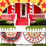 6 Pcs Circus Carnival Decoration Bunting Welcome Carnival Half Banner Red and White Striped Pattern Bunting Flag for Circus Garden Decor, 1.5 x 3 ft