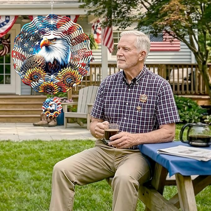 American Eagle Wind Spinner - 3D Stainless Steel Wind Spinners Outdoor Patriotic Decor Kinetic Spinning Decoration 12 Inch 250 Anniversary Hanging Ornaments for Patio Lawn Garden Yard Balcony