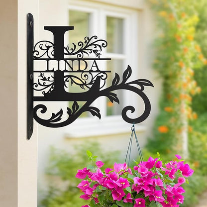 Personalized Metal Plant Hanger Outdoor and Indoor Decor, Custom Hanging Plants Bracket, Plant Hooks for Bird Feeder, Wind Chime, Flower Baskets, Hanging Plant Hooks (Last Name)