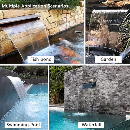 PONDO 36'' APP Pool Waterfall with 16 Colors LED Lights, Acrylic Pond Fountain Set for Outdoor Decorations, Patio Waterfall Spillway Kit on The Wall for Garden, Easy Installation