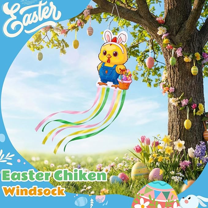 Soulchen Easter Chick Windsock Decorations for Outside 40'' Windsocks for Easter Day Decorations Hanging Chick for Farmhouse Garden Home Yard Decor