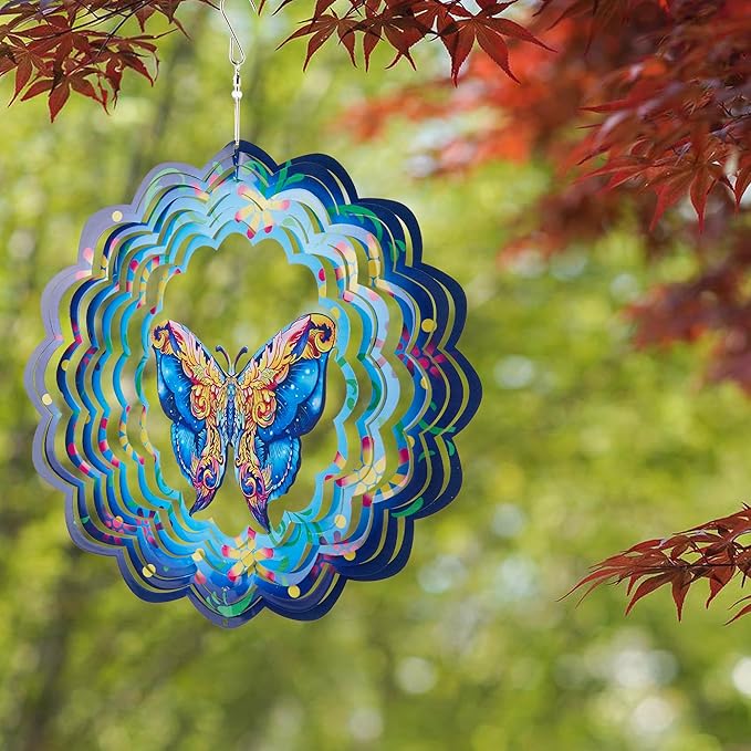 Butterfly Wind Spinners Outdoor Decorations-3D Stainless Steel Metal Butterflies Wind Spinners,12 inch Butterfly Gifts for Women, Sculpture for Yard Decorations Outdoor