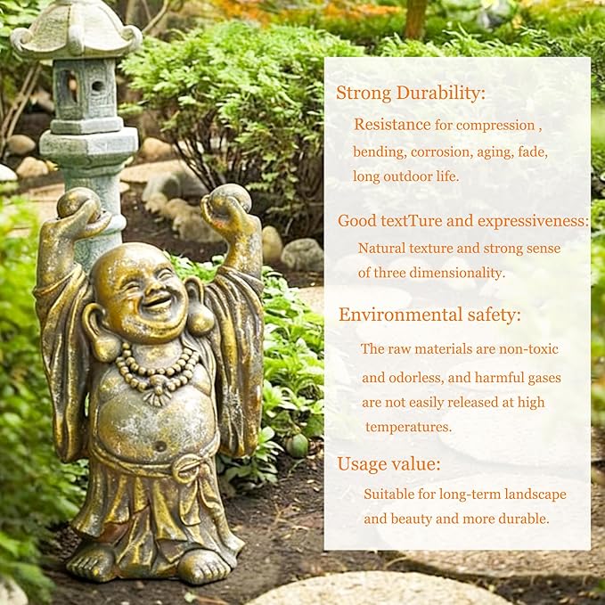 17" Laughing Buddha Statue Outdoor, Large Buddha Statue, Zen Garden Decor Gifts for Room/Patio/Deck/Porch Yard Art Decoration