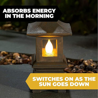 VP Home Pagoda Garden Statues Outdoor, Solar Powered Statue Japanese Garden Decor, Outdoor Zen Garden Lantern, Flickering LED Garden Light (Harmony Pagoda)