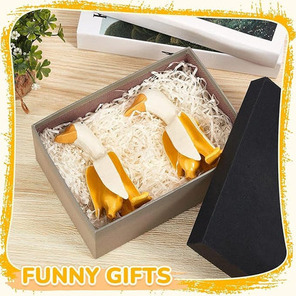 Meooeck 2 Pcs Banana Duck Statue 5.56" Small Garden Decor Resin Sculpture Ornament Creative Yellow White Figurine Funny Gift for Christmas Birthday Indoor Outdoor Yard Lawn Home Office Decorations