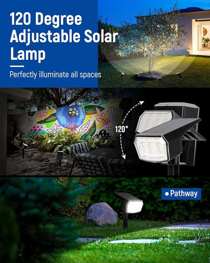 AUDERWIN Solar Spot Lights Outdoor 63 LED 3 Lighting,Waterproof IP65 Modes Spotlights for Outside House Yard Garden Landscape Lights 1 Pack (Natural Light)