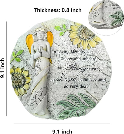 Memorial Garden Stone, Floral Angel with Sunflowers Pattern, Stepping Stone & Wall Decoration – in Loving Memory