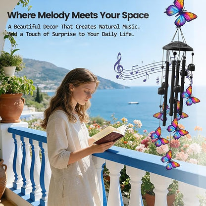 AVEKI Metal Butterfly Wind Chimes for Outside, Butterfly Gifts for Women Mother's Day Birthday Christmas, Black Wind Chime with 7 Butterflies, Outdoor Windchimes Decor for Garden Patio (Butterfly-2)