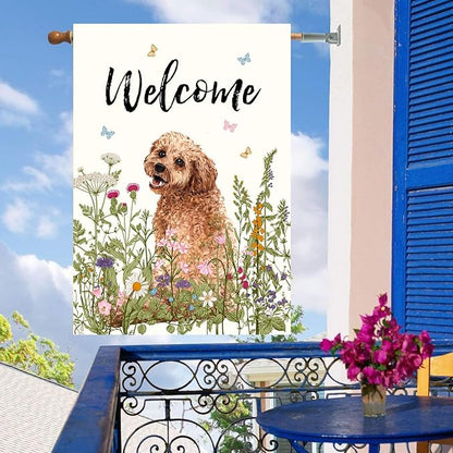 Floral Golden Doodle Garden Flag Spring Summer House Flags 28 x 40 Double Sided Flower Dog Yard Flags for Outside Large Outdoor Welcome Flags