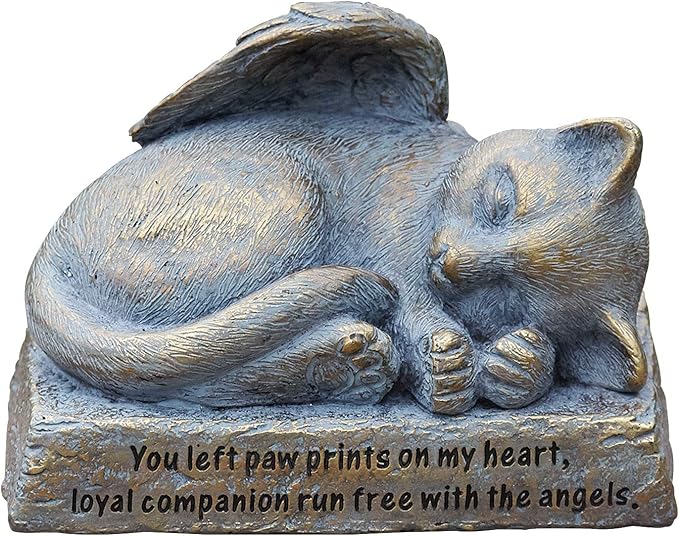 Roman 5.5" L Cat with Angel Wings Garden Statue, Decorative Stone, Memorial Gift