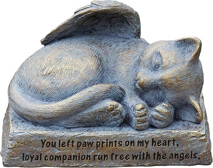 Roman 5.5" L Cat with Angel Wings Garden Statue, Decorative Stone, Memorial Gift