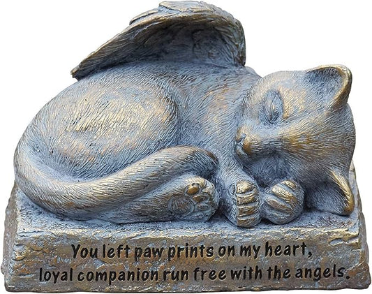 Roman 5.5" L Cat with Angel Wings Garden Statue, Decorative Stone, Memorial Gift