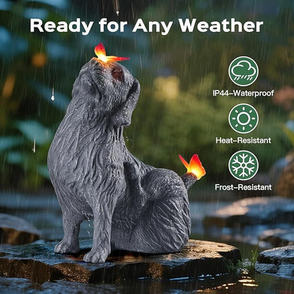 DyBaxa Garden Décor, Garden Statues, Gifts for Women, Mom, Grandma, Patio, Balcony, Yard Decorations Outdoor - Unique Solar Decor Birthday & Housewarming Gifts, Dog Statue with Butterfly Light