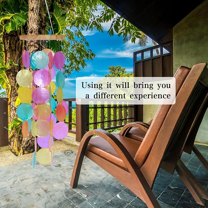 Shell Wind Chimes, Handmade Seashell Wind Chimes Hanging for Outside, Colorful/White Shell Wind Chimes Outdoor, Delicate Waterproof Lightweight Decoration Memorial Windchimes for Yard Porch Outdoor