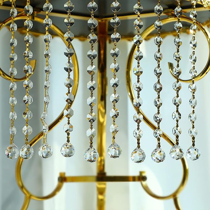 10pcs Crystal Garland Strands Hanging Glass Chandelier Beads Chains Glass 20mm Balls Prisms with Beads Pendants Crystal Chandelier Parts Replacements Christmas Party Garden Decoration