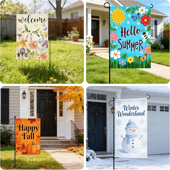 Seasonal Garden Flags Set of 12, KissDate 12 x 18 Inch Double Sided Yard Flags Garden Flags for Outside, Mothers Day 4th of July Summer Spring Garden Flag, Outdoor Banners Holiday Garden Decorations