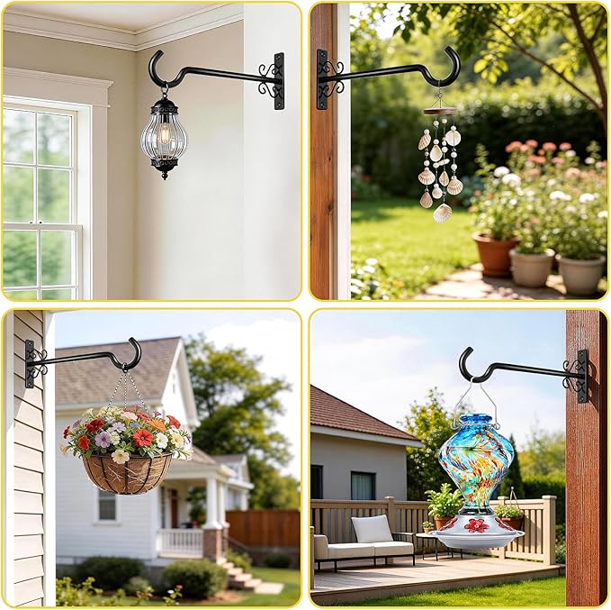 BOLITE Plant Hangers, 8 Inch Plant Hooks for Wall Indoor Outdoor, Metal Hooks for Hanging Hummingbird Feeders, Bird Feeders, Planters, Lanterns, Wind Chimes, 2 Pack, Black, Gifts for Women Men