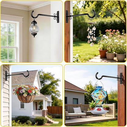 BOLITE Plant Hangers, 8 Inch Plant Hooks for Wall Indoor Outdoor, Metal Hooks for Hanging Hummingbird Feeders, Bird Feeders, Planters, Lanterns, Wind Chimes, 2 Pack, Black, Gifts for Women Men
