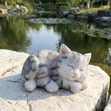 Sleeping Grey Tabby Garden Statue - Resin Realistic Mini Cat Sculpture, Pet Loss Memorial Stone, for Cat Lovers, Indoor/Outdoor Decor, Animal Figurine for Yard Ornaments