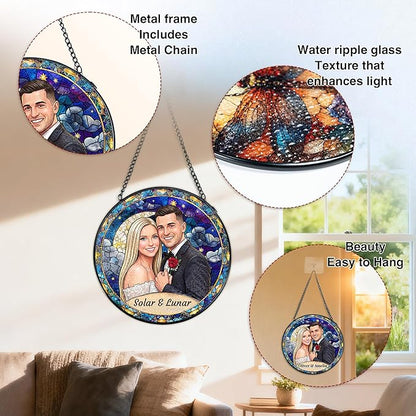 Personalized Stained Glass Windows Hanging, Her Him Picture Suncatcher Ornament, Custom Photo Gift, Birthday Wedding Boyfriend Girlfriend Couples Gifts