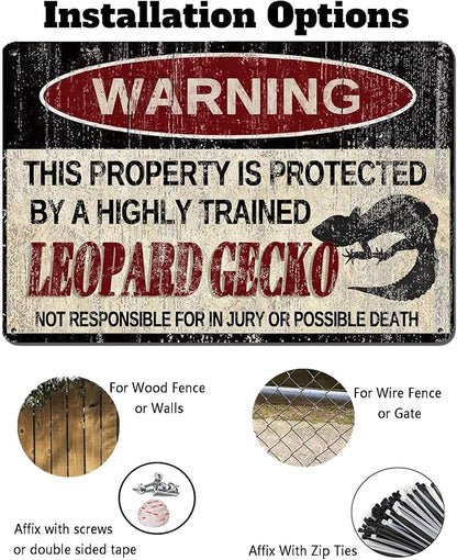 Vintage Leopard Gecko Metal Sign Warning This Property is Protected by Highly Trained Leopard Gecko Yard Sign Outdoor Home Wall Decor 12x8Inch