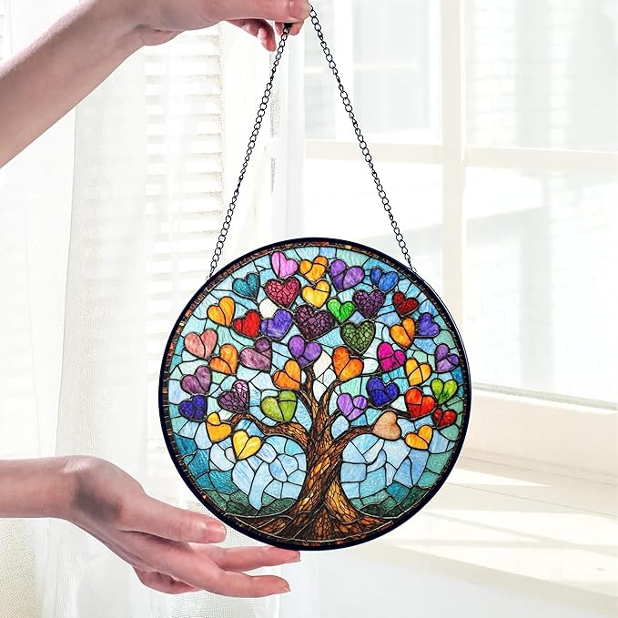 Tree of Life Stained Glass Suncatcher for Windows Hanging Home Decor Gifts for Women, Men, Thanksgiving for Mom Grandma, Wall Art Indoor & Garden Outdoor Decorations