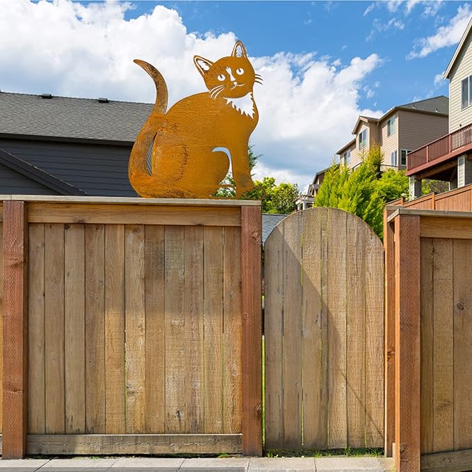 Rusty Cat, Rusty Cat Decoration, Patina Metal Cat Garden Ornaments Silhouette Simulation Cat Figurine Home Decor Rustic Outdoor Patio Yard Adornment Metal Cat Statues