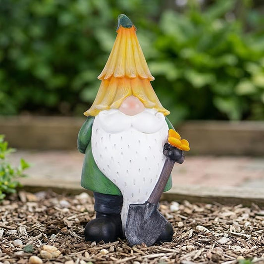 Topadorn Garden Gnome Outdoor Gnome Statue Resin Sculpture Outdoor Figurine with Yellow Hat for Garden Decoration, 11 Inch