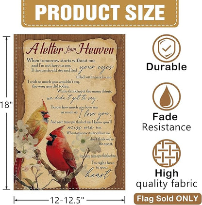 Dyrenson Memorial Cardinal A Letter From Heaven Decorative Garden Flag, Vintage Red Birds Dogwood Flower Cemetery Yard Outside Home Decoration, Retro Burlap Outdoor Small Decor Double Sided 12 x 18