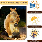 Solar Garden Statues, Cute Smiling Animal Outdoor Decor with 8 Bright LED Lights for Patio Yard Balcony Perfect Mother‘s Day Birthday Housewarming Garden Gift (Orange White Squirrel)