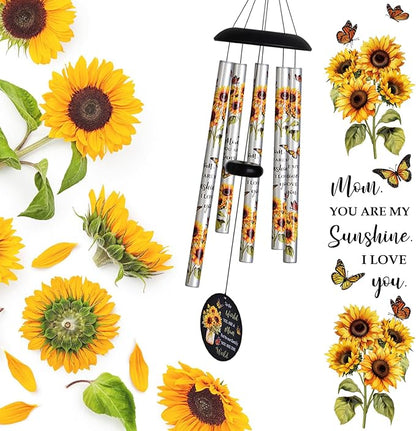 Sunflower Wind Chimes with Heartfelt Message Gift for Mom, Mother's Day Best Gifts for Mom Wind Chimes for Outside, Love Reminder Gifts for Mother Birthday Thanksgiving Christmas from Daughter Son