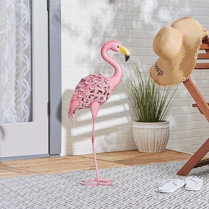 Zingz & Thingz Durable Iron Outdoor Décor Flamingo Solar Garden Stake, 12x6x32, Standing Tall