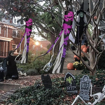 Halloween Purple Black Bat Windsock 2 Pieces Front Yard Patio Lawn Garden Party Decor Halloween Spooky Horror Decoration Machine Washable
