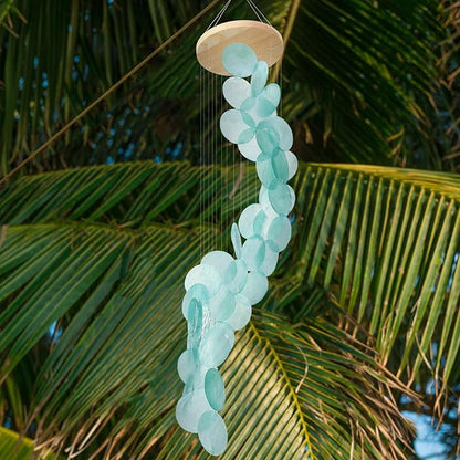 Wenqik Sea Glass Shell Wind Chimes for Outside Seaglass Capiz Windchime Spiral Wind Chimes for Women Beach Holiday Summer Gift Indoor Outdoor Home Housewarming Garden Decor(Blue)