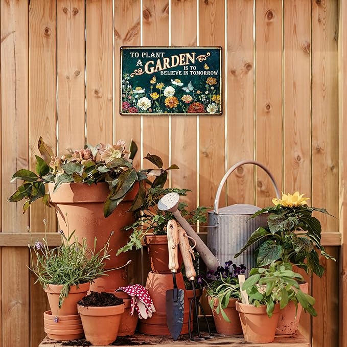 KORUBIA Garden Sign - Vintage Gardening Metal Signs for Outside - Patio Gardening Gifts for Women, Men, Plant Lovers, Gardeners - Home Fence Decor Outdoor Greenhouse Garden Signs - 12''x8'' Metal Sign