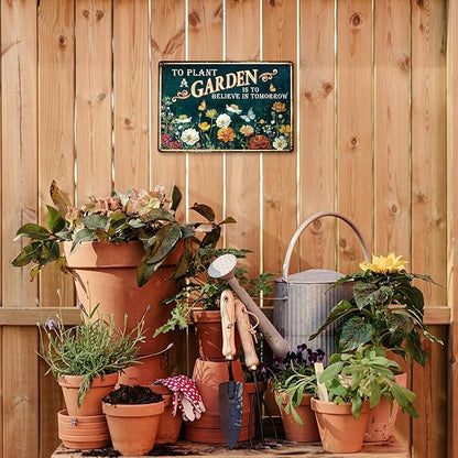 KORUBIA Garden Sign - Vintage Gardening Metal Signs for Outside - Patio Gardening Gifts for Women, Men, Plant Lovers, Gardeners - Home Fence Decor Outdoor Greenhouse Garden Signs - 12''x8'' Metal Sign