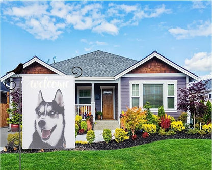 Mugod Siberian Husky Garden Flag Funny Dog Yard Flags Vertical Double Sided 12.5x18 Inch Small Flag Burlap Banners Home Decorative Outdoor Villa Patio Lawn