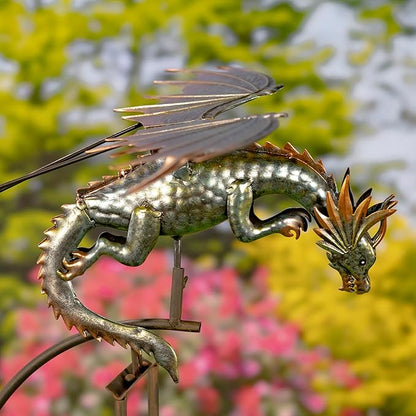 Zaer Ltd. Flying Dragon Garden Stake, 54.75" Tall Metal Rocking Decoration, Metallic Finish, Weighted Balance Design (Set of 4)