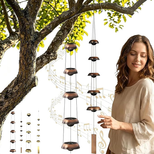 Quintet Brass Wind Chimes 35-Inch, Red Copper/Brasss Wind Chimess, Handcrafted Coppers Wind Chimess Deep Tone for Outside, Large Feng Shui Wind Chimes, Hanging Decor (1*Red Copper)