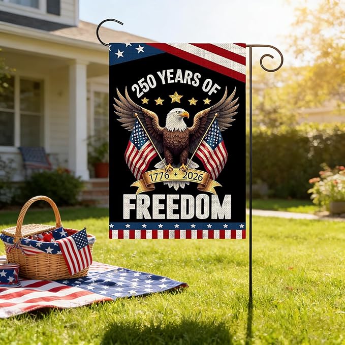 250th Anniversary USA Garden Flag, 4th of July Garden Flag with Eagle & Flag, American Garden Decoration, Patriotic 250 Years of Freedom Banner, Double Sided Yard Flags for Independence Day Decor