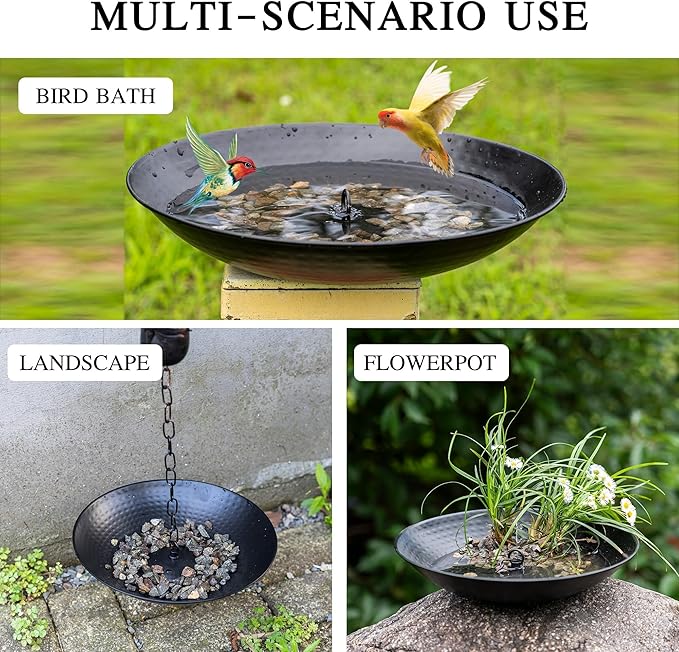 DUSVALLY Rain Chain Anchoring Basin 10.8 inch Water Feature Basin, Garden and Terrace Decoration Rain Chain Basin for Rainwater Collection Roof Drainage Ditch Downspouts, Black