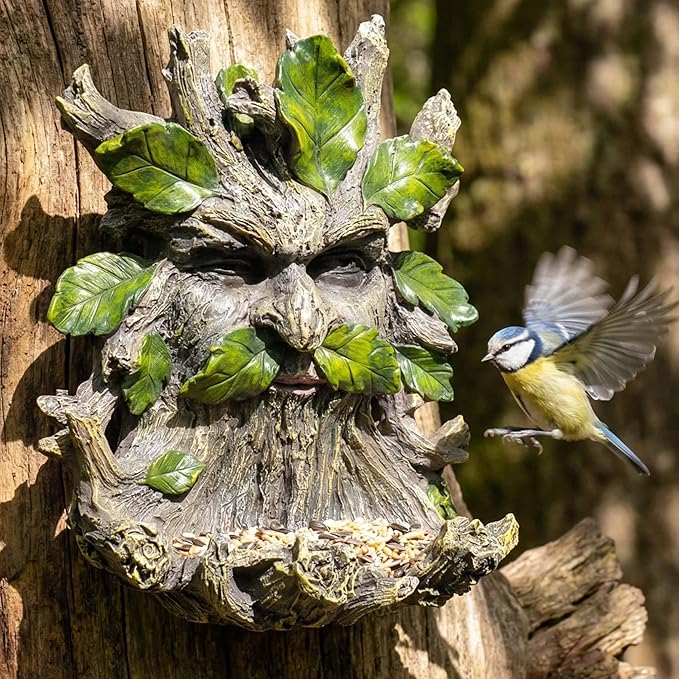 10.3" Whimsical Tree Face Sculpture, Garden Peeker Statue, Outdoor Trunk Tree Huggers Art, Landscape Accent Ornament, Hanging Fairy Elve Figurine for Yard Art, Feeder Decor Wall Mounted Statue