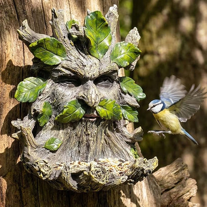 10.3" Whimsical Tree Face Sculpture, Garden Peeker Statue, Outdoor Trunk Tree Huggers Art, Landscape Accent Ornament, Hanging Fairy Elve Figurine for Yard Art, Feeder Decor Wall Mounted Statue