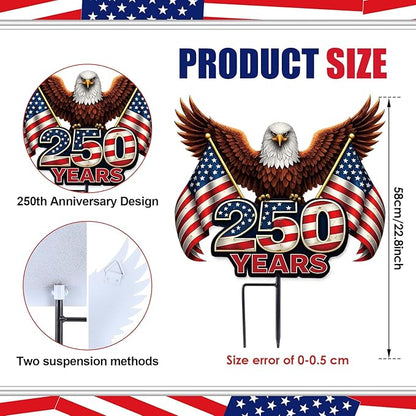 22.4'' 250th Anniversary Eagle Yard Sign Decorations 4th of July Memorial Day Garden Stakes Door Hanging Outdoor Decor 250 Year Patriotic Independence Day Metal Sign with Stake for 1776-2026 Decor