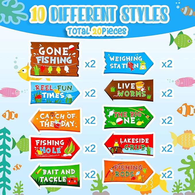 Jetec 20 Pieces Fishing Party Directional Signs The Big One Welcome Signs Backyard Door Cutouts Summer Birthday Baby Shower Party Favor Ideas Decoration Supplies