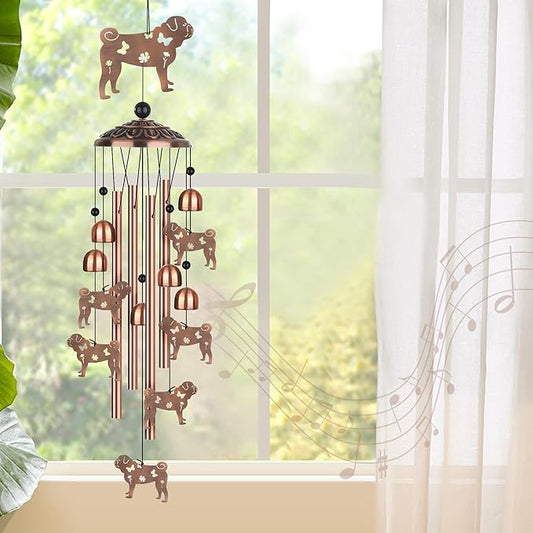 Pug Wind Chimes, Pug Gifts for Pug Lovers Women Men, Dog Metal Windchimes, Outdoor Memorial Housewarming Birthday Gifts, Patio Décor